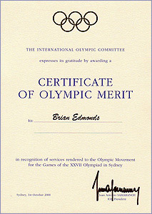 CERTIFICATE OF OLYMPIC MERIT